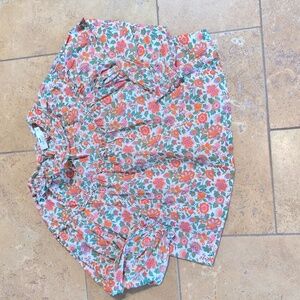 Cyrillus girl Liberty print blouse. Orange and green floral. Size 8.